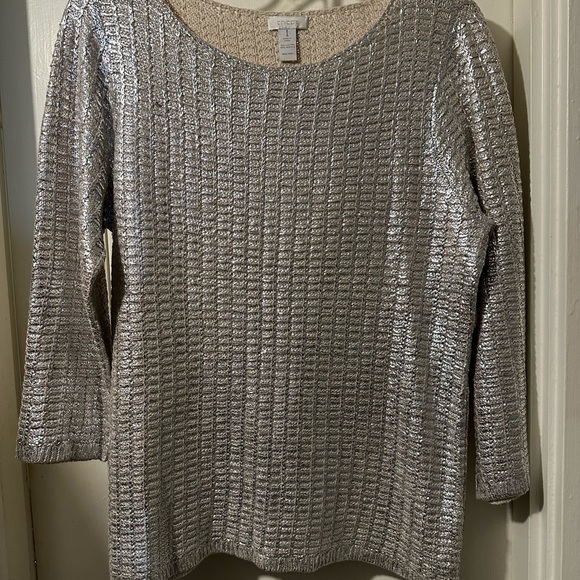 CHICOS Silver Sweater Size 1, 8/10 - Picture 6 of 6